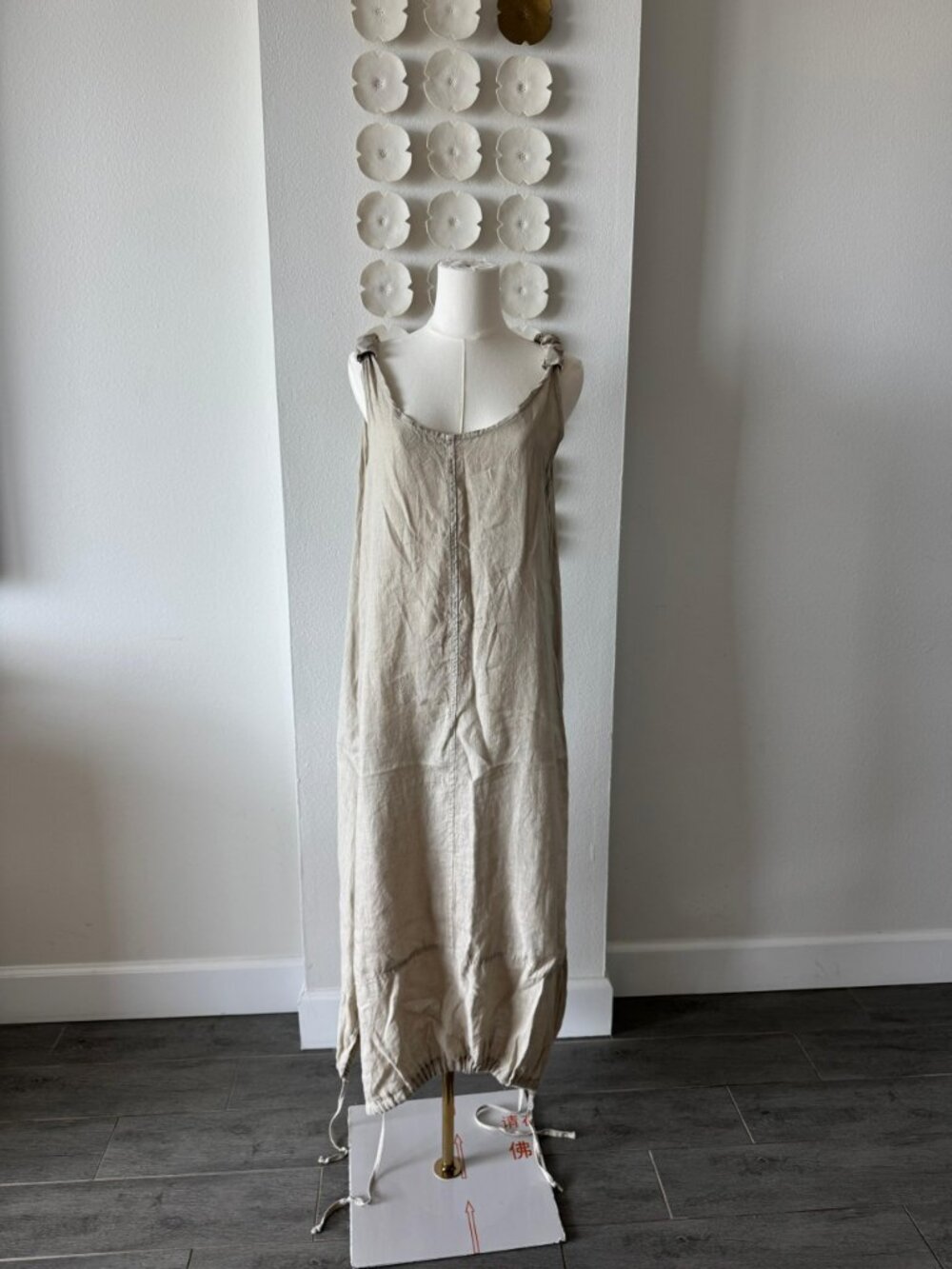 Greek Linen Maxi Dress | Hydra Greece One Size Resort Dress | Beige Boho - Picture 3 of 6